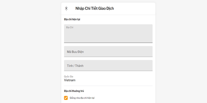 Nhập thông tin theo yêu cầu giao dịch